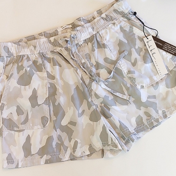 Gray & White Camo Print Draw String Paper Bag Style Shorts | Large NICOLE MILLER - Picture 6 of 11